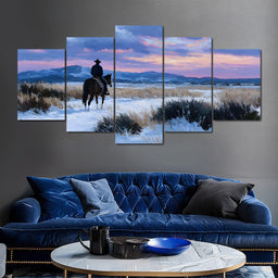 Western Rider at Snowy Dawn - NicheCanvas