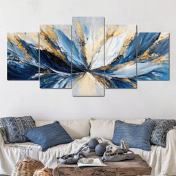 Blu, White & Gold Abstract Explosion - NicheCanvas