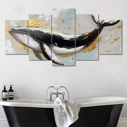 Golden Waves Ocean Whale - NicheCanvas