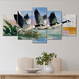 Wild Geese Over Quiet Marsh - NicheCanvas