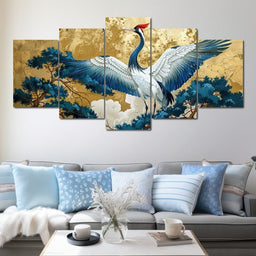 Majestic Crane Over Golden Waters - NicheCanvas