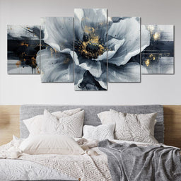 Golden Flecks on Monochrome Petals - NicheCanvas