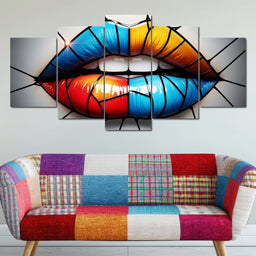 Chromatic Mosaic Lips Fantasy - NicheCanvas