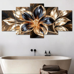 Gilded Petals Upon Liquid Shadows - NicheCanvas