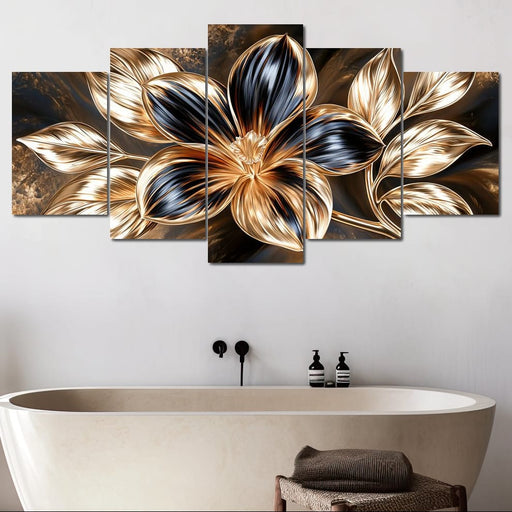 Gilded Petals Upon Liquid Shadows Canvas Print