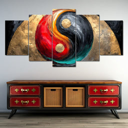 Golden Yin Yang Abstract Energy - NicheCanvas
