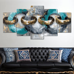 Aqua Gold Swirl Harmony - NicheCanvas