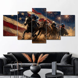 Thundering Hooves Under Patriotic Skies - NicheCanvas