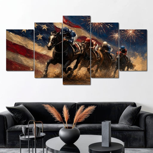 Thundering Hooves Under Patriotic Skies Canvas Print