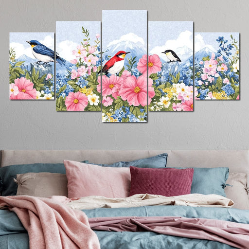 Birds Among Blossoming Peaks Canvas Print