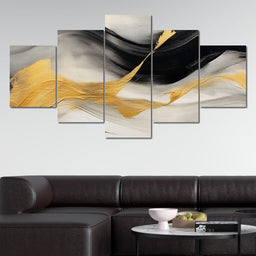 Modern Gold Black Fluid Waves - NicheCanvas