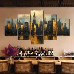 Golden Metropolis Reflection - NicheCanvas