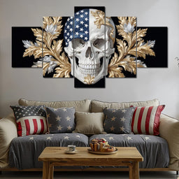 American Flag Skull Baroque Gold - NicheCanvas