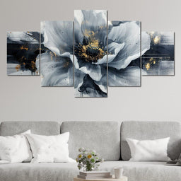 Golden Flecks on Monochrome Petals - NicheCanvas