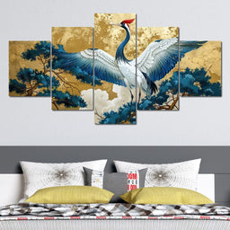 Majestic Crane Over Golden Waters - NicheCanvas