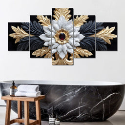 Baroque Marble Gold Ruby Emblem - NicheCanvas