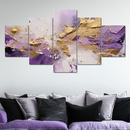 Golden Lavender Abstract Splash - NicheCanvas