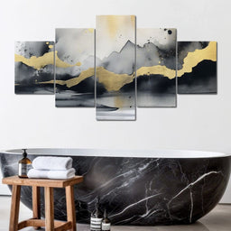 Golden Peaks Abstract Mist - NicheCanvas