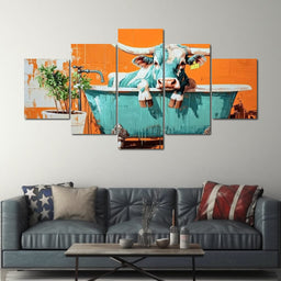 Cow in a Tub Vibrant Quirkiness - NicheCanvas