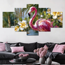 Tropical Flamingo Oasis Glow - Neal Hackett - NicheCanvas