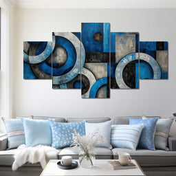 Geometric Blue Spheres Dance - NicheCanvas