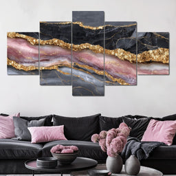 Gilded Onyx Rose Quartz Flow - NicheCanvas