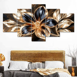 Gilded Petals Upon Liquid Shadows - NicheCanvas