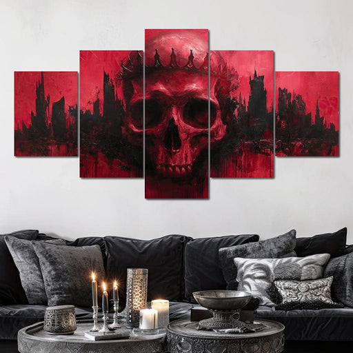 Crowned Skull Over Urban Ruins Canvas Print