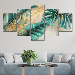 Golden Tropical Leaves Harmony - NicheCanvas