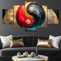 Golden Yin Yang Abstract Energy - NicheCanvas