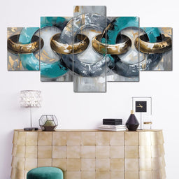 Aqua Gold Swirl Harmony - NicheCanvas