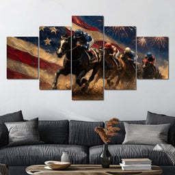 Thundering Hooves Under Patriotic Skies - NicheCanvas