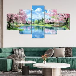Cherry Blossom Lakeside Harmony - NicheCanvas