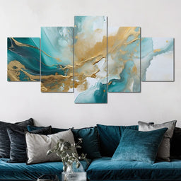 Oceanic Gold Turquoise Abstract - NicheCanvas
