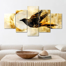 Golden Flight Under Crescent Moon - NicheCanvas