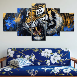 Fierce Tiger in Wild Blooms - Alicia Smith - NicheCanvas