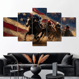 Thundering Hooves Under Patriotic Skies - NicheCanvas