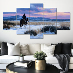Western Rider at Snowy Dawn - NicheCanvas