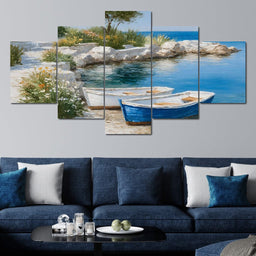 Tranquil Coastal Rowboats Escape - NicheCanvas