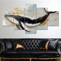 Golden Waves Ocean Whale - NicheCanvas