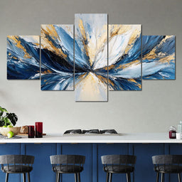 Blu, White & Gold Abstract Explosion - NicheCanvas