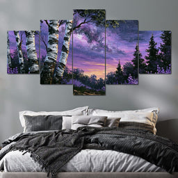 Silver Birch Under A Violet Galaxy - NicheCanvas