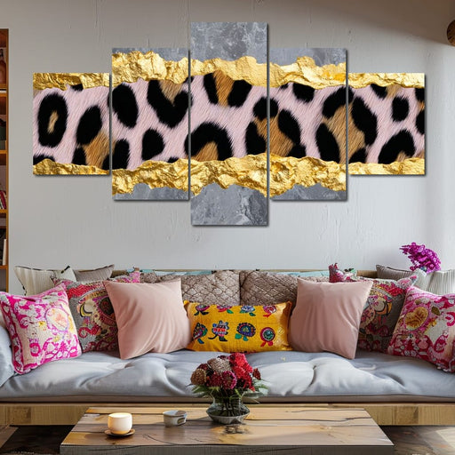 Golden Leopard Marble Rift Canvas Print
