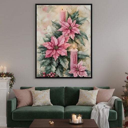 Festive Poinsettia Candle Glow Canvas Print
