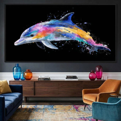 Rainbow Dolphin Splash Flight Canvas Print