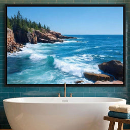 Rocky Coast Breakers Blue Sky