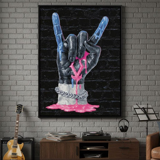 Liquid Neon Rock Gesture Tribute Canvas Print