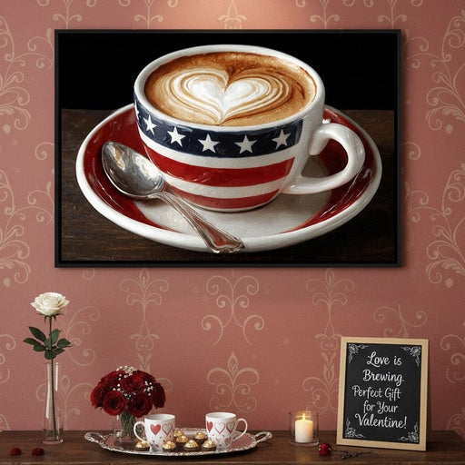 Patriotic Latte Heart Cup Canvas Print