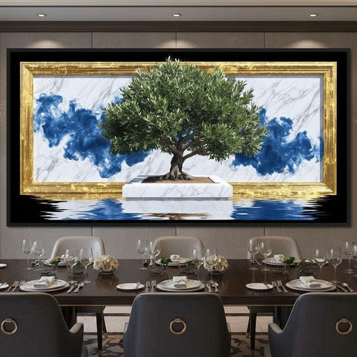 Golden Framed Olive Dawn Marble Canvas Print