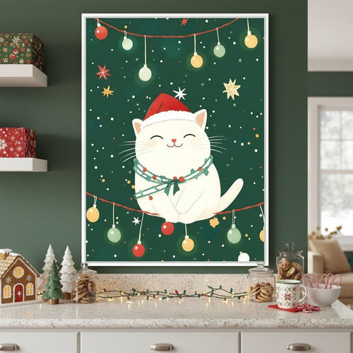 Jolly Santa Kitty Holiday Lights Canvas Print